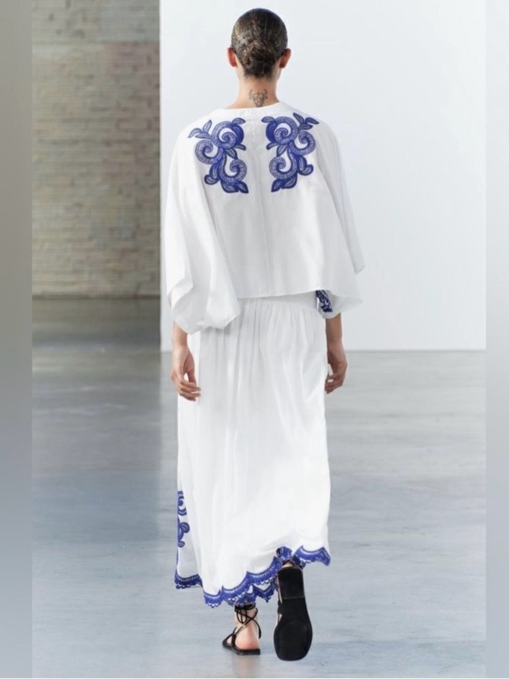 Zara Two Piece Set - White / Navy Floral Embroidery - Picture 7 of 7